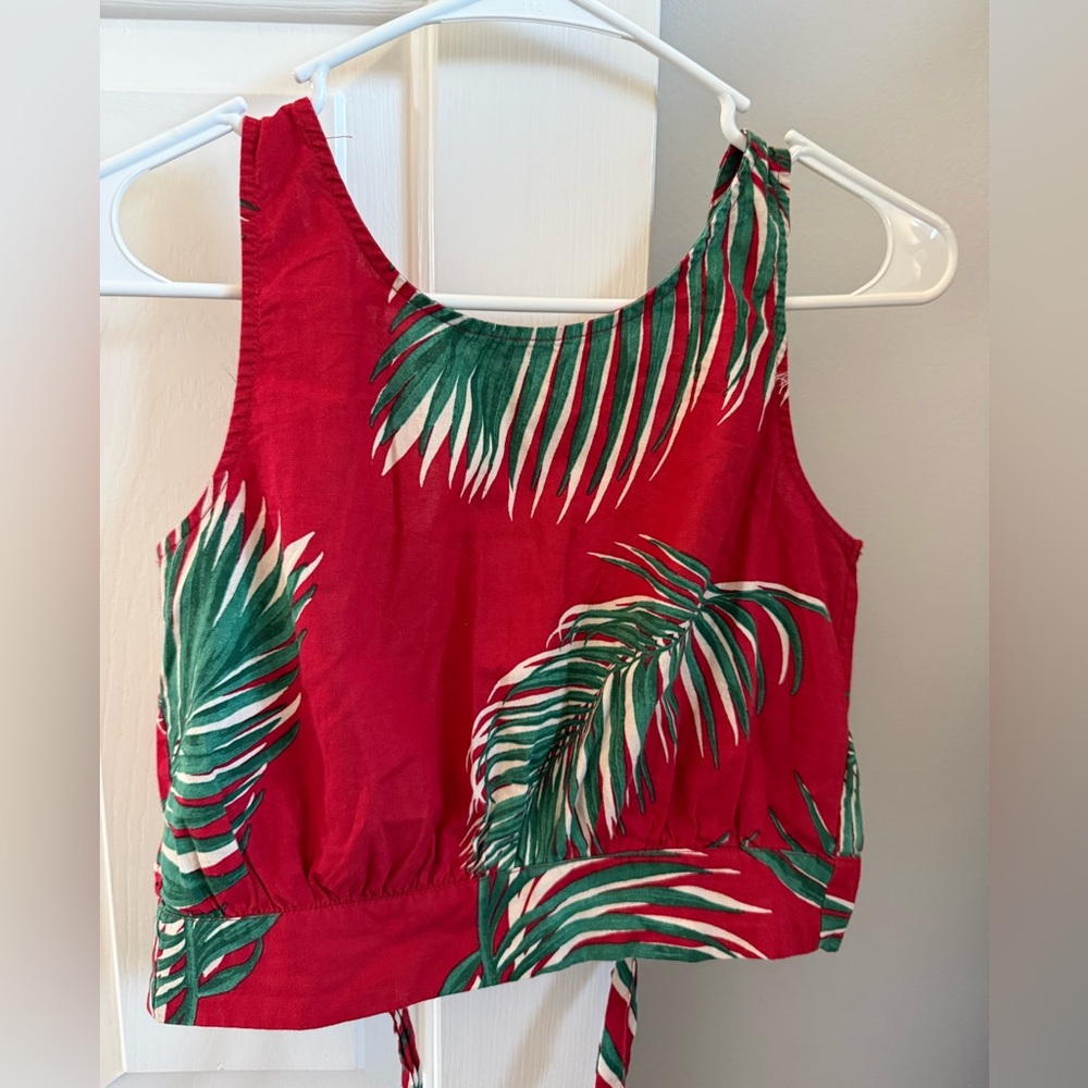 Tropical Red and Green Sleeveless Top